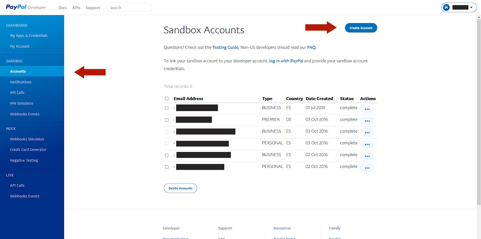 Paypal create sanbox account