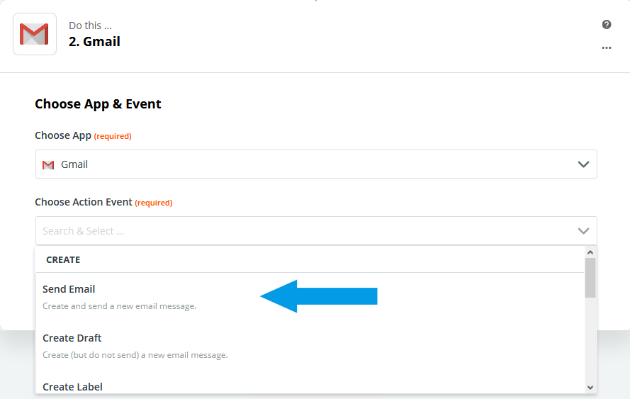 Event Email senden auswählen