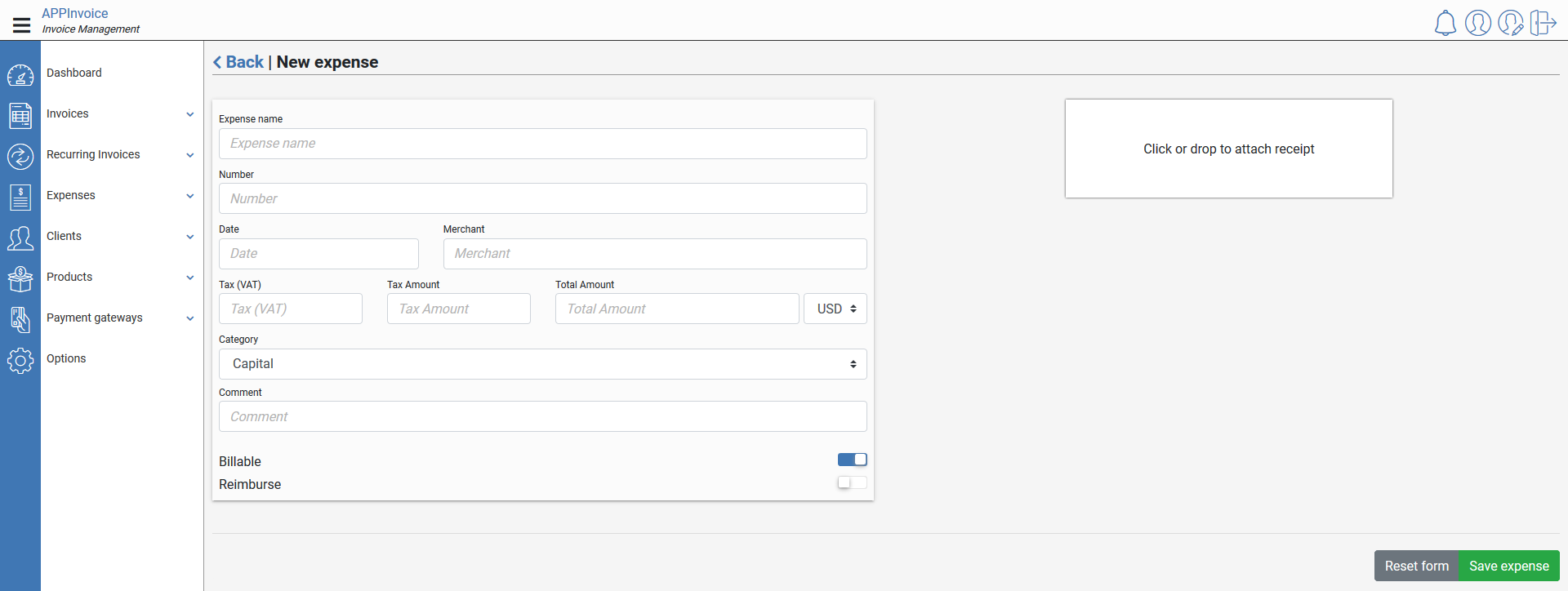 Record expense form