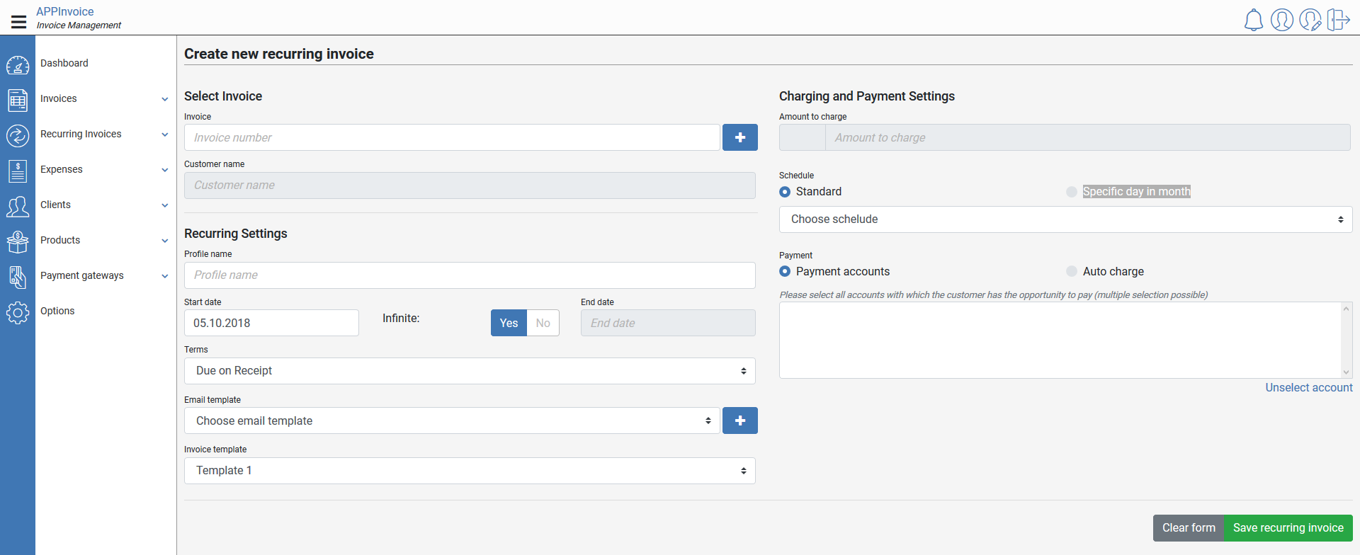 Create recurring invoice