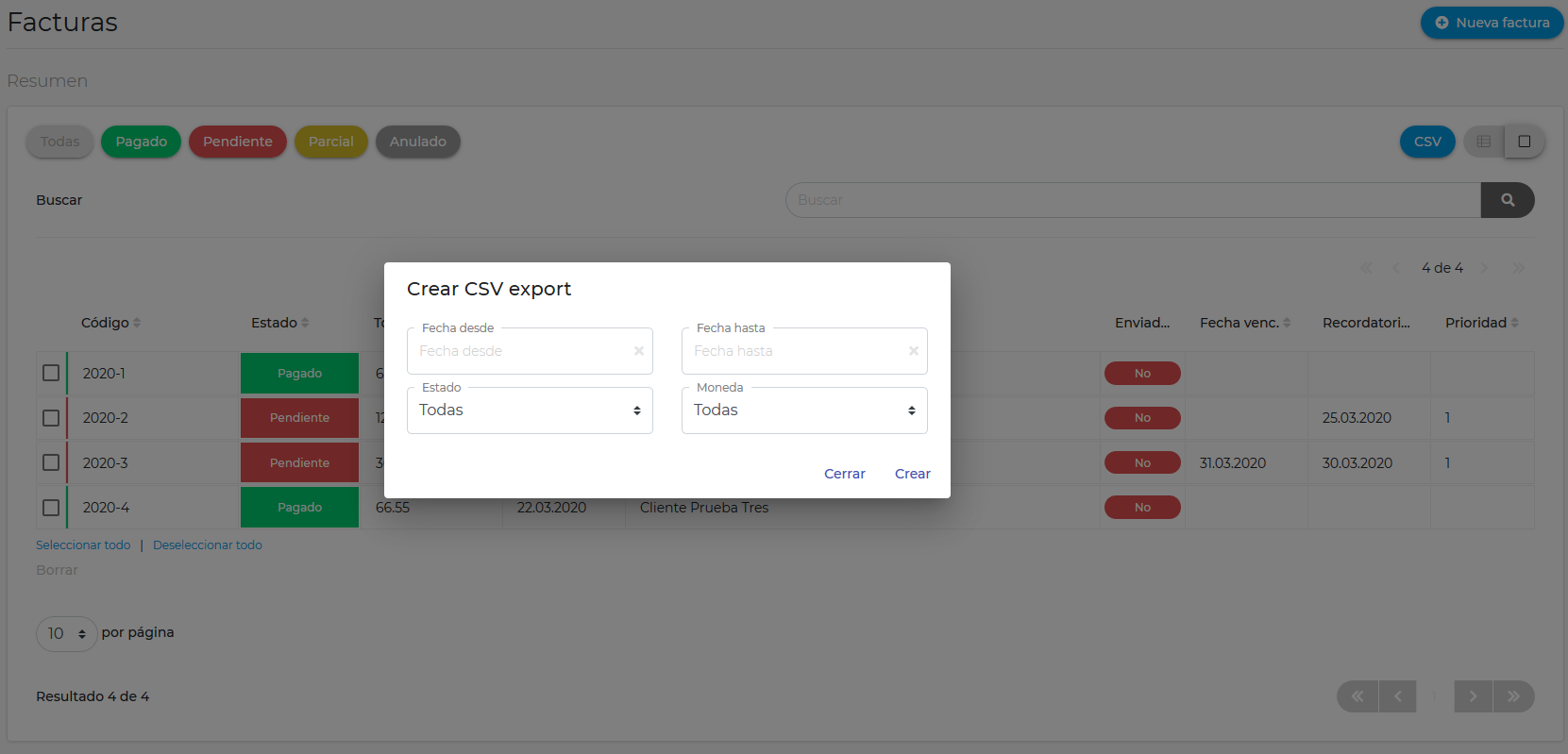 Crear fichero CSV