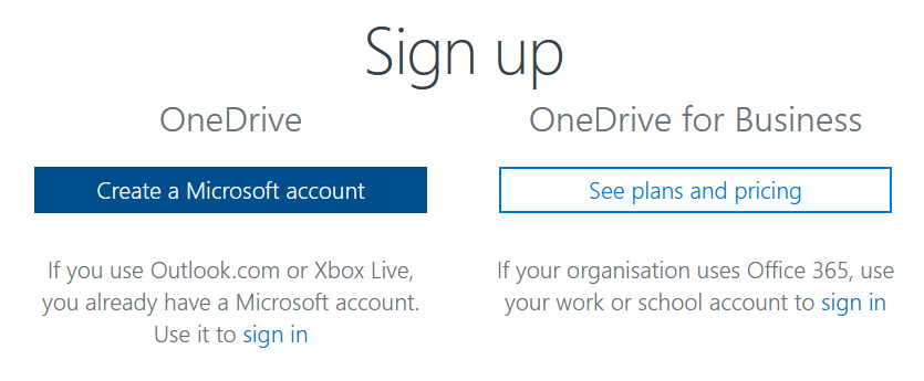 Create OneDrive account Step 2