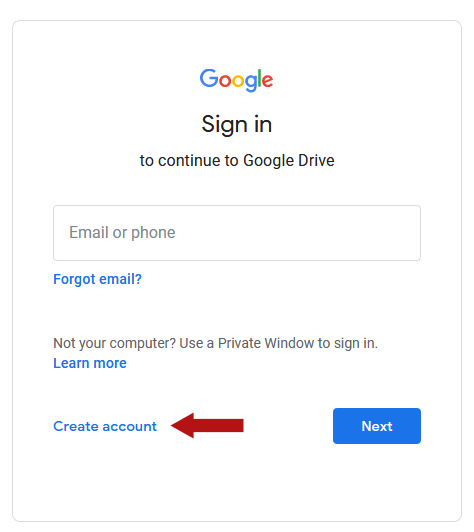 Create new Google Drive account