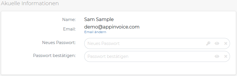 Appinvoice Passwort ändern