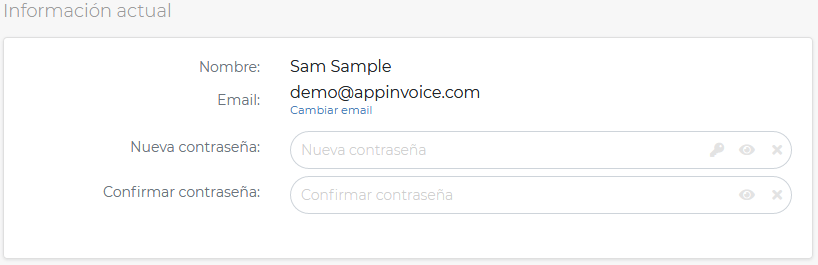 Appinvoice cambiar contraseña