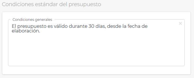 Condiciones estándar presupuestos