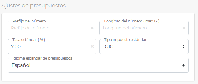 Configurar numeración de presupuestos